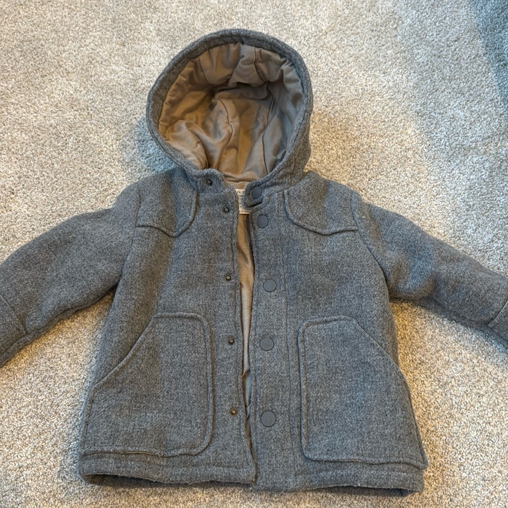 Zara Gray Hood Jacket lined (Like New) size 2-3 years
